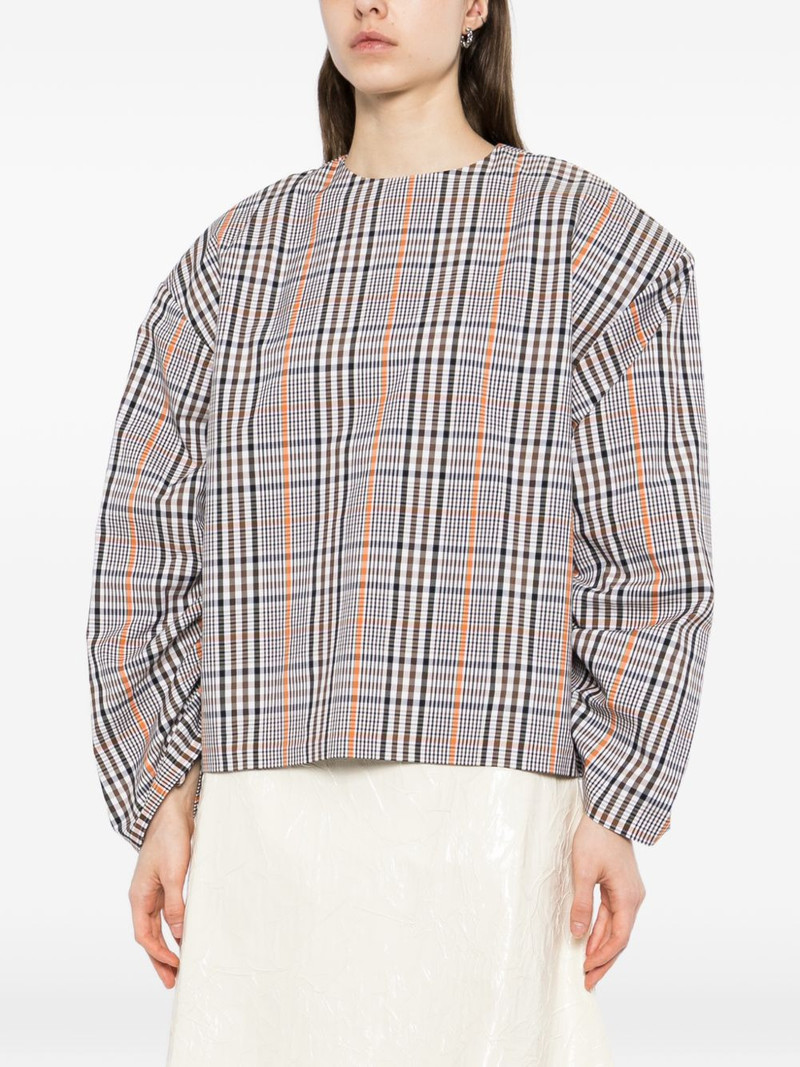 checked drawstring-sleeve blouse 3