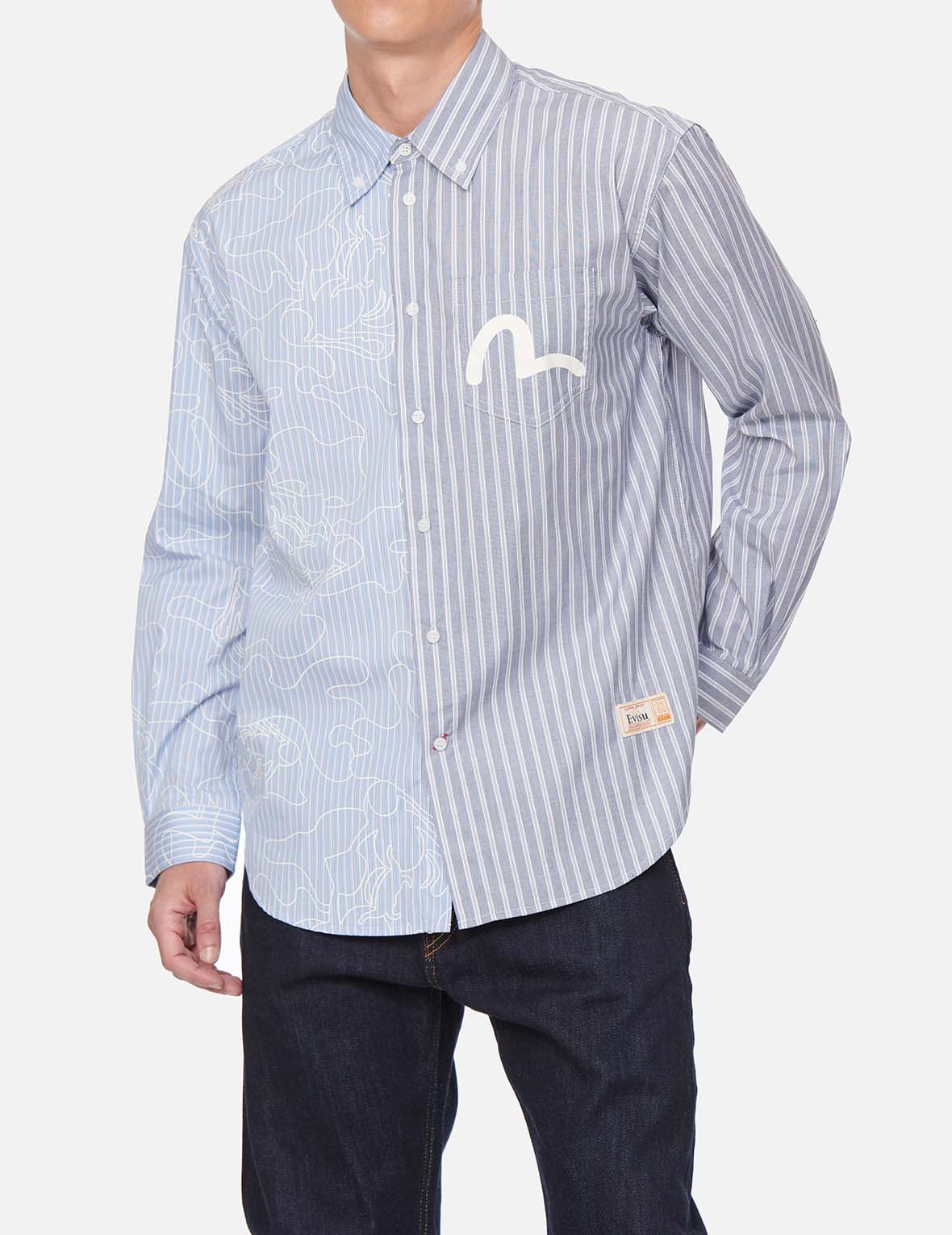 LINEAR CAMOUFLAGE PRINT TWO-TONE STRIPE SHIRT - 3