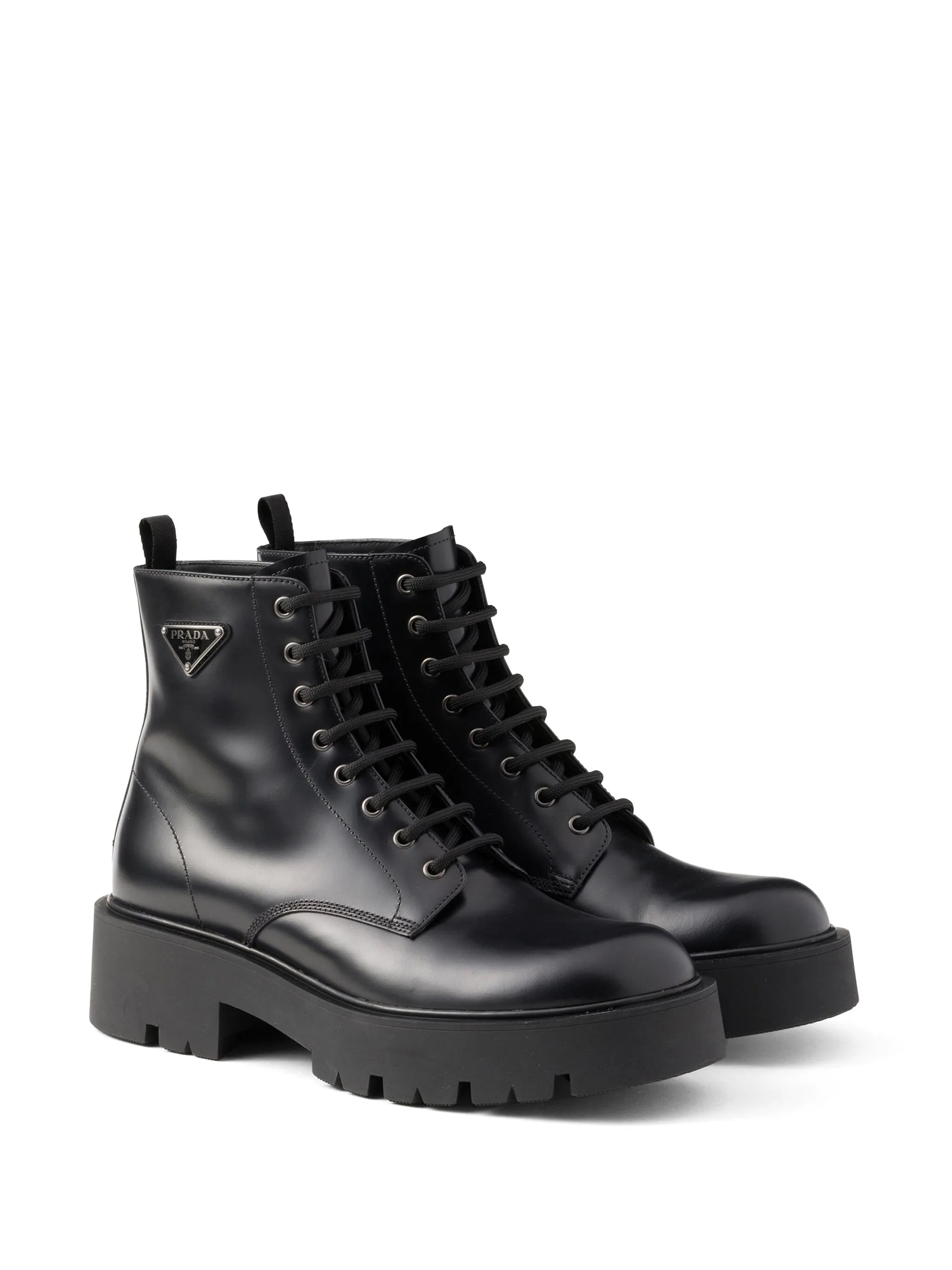 Logo Plaque Leather Combat Boots - 4