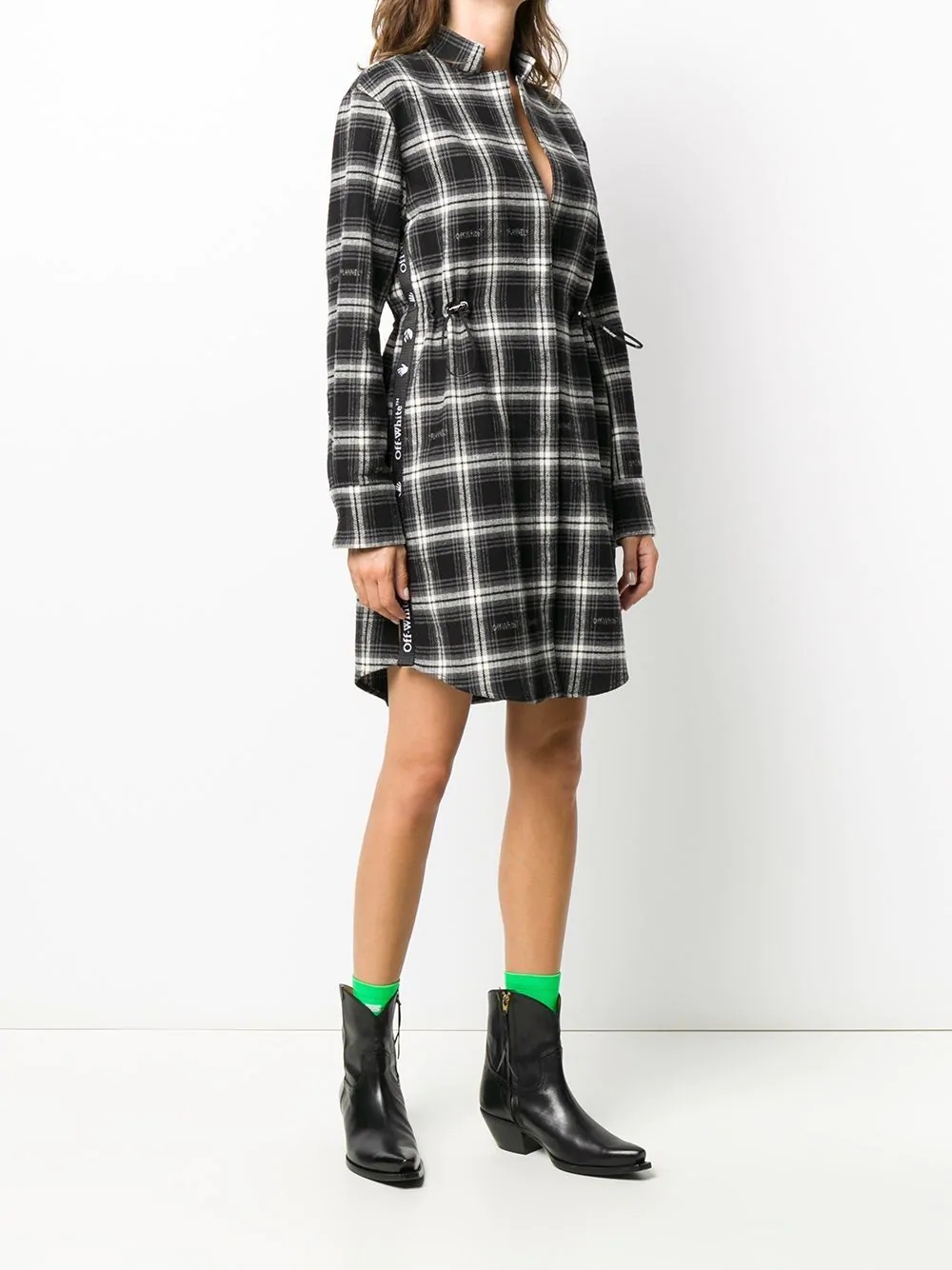 drawstring checkered shirt dress - 3