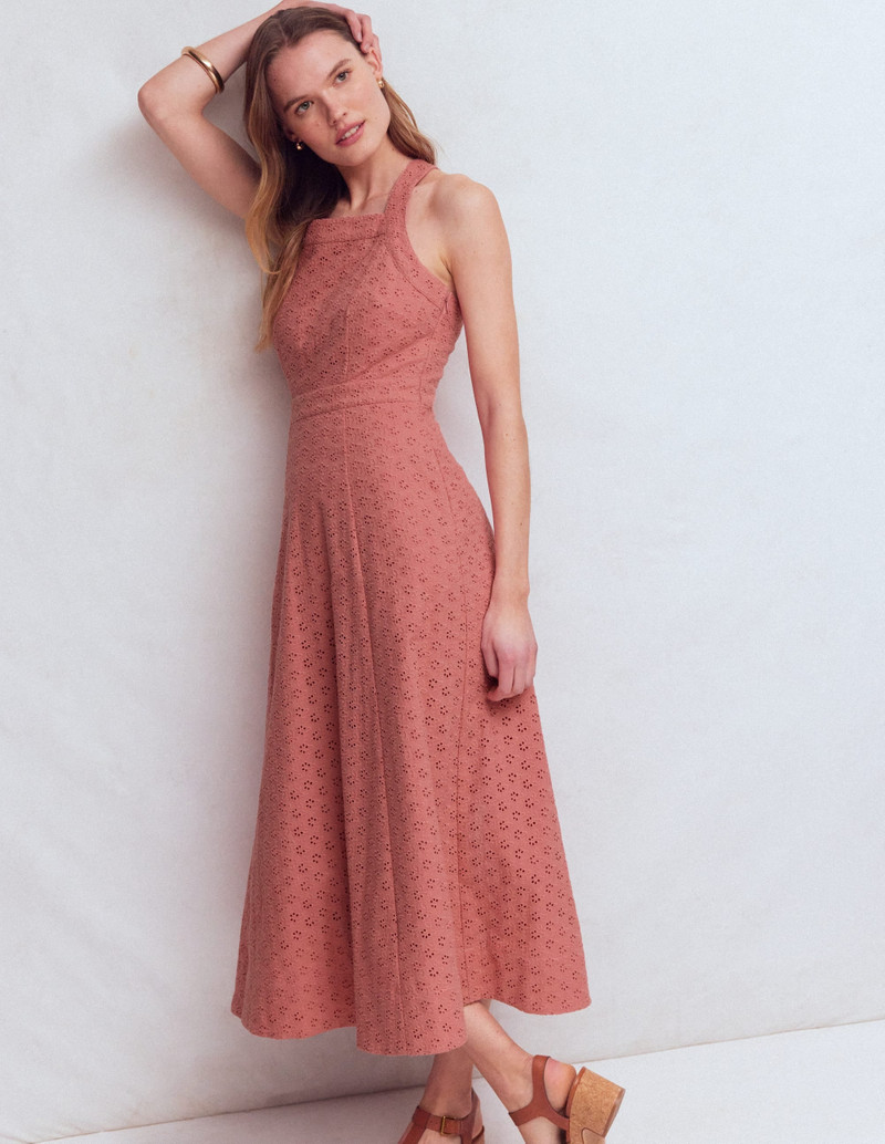 Cross Back Broderie Midi Dress-Vintage Rose Broderie 6