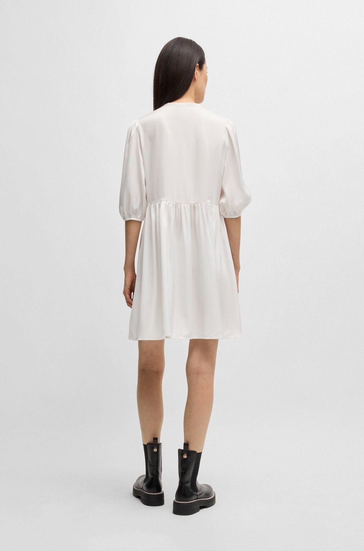 HAMMERED-SATIN DRESS WITH TIE NECKLINE - 4