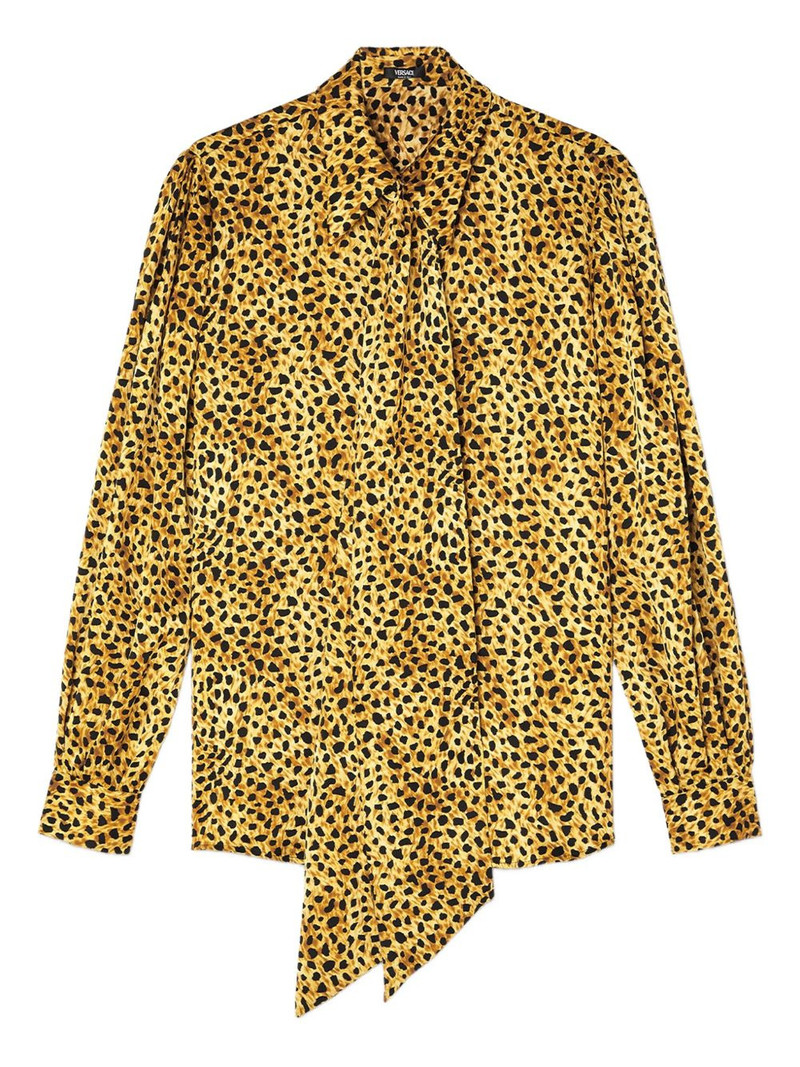 cheetah-print tie-neck blouse 1