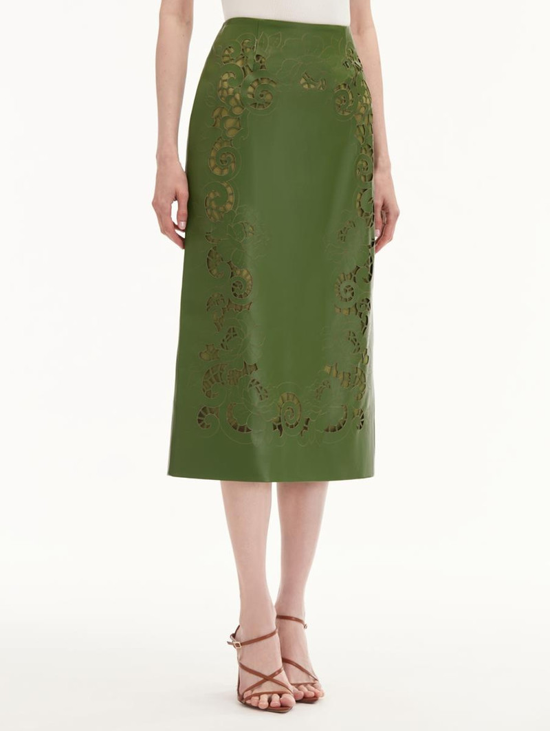 LASER CUT FLORAL LEATHER PENCIL SKIRT 4