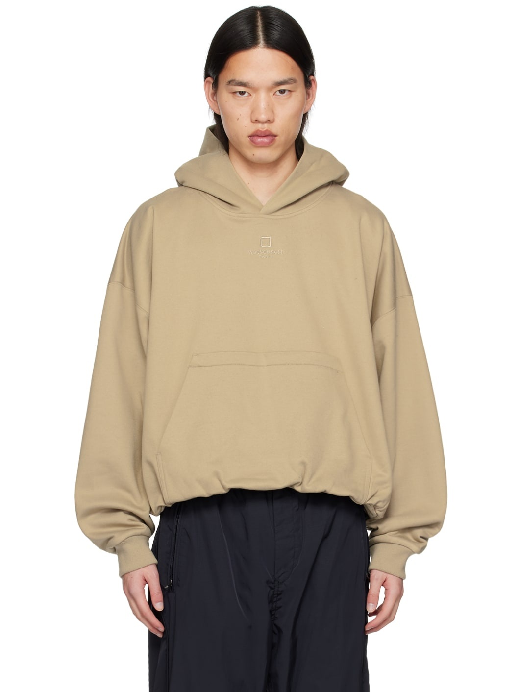 Beige Over Fit String Hoodie - 1