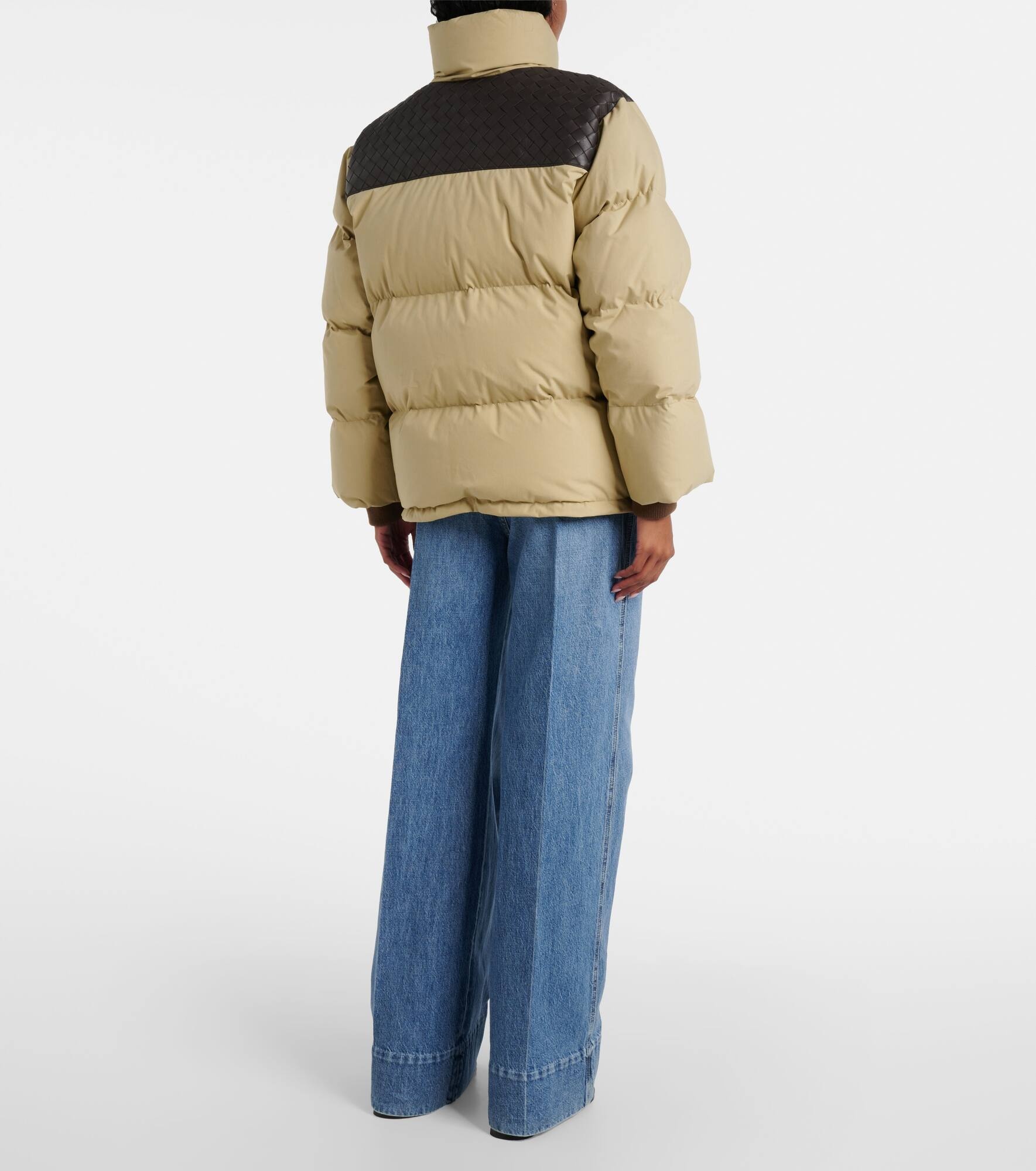Intrecciato leather-trimmed down jacket - 3