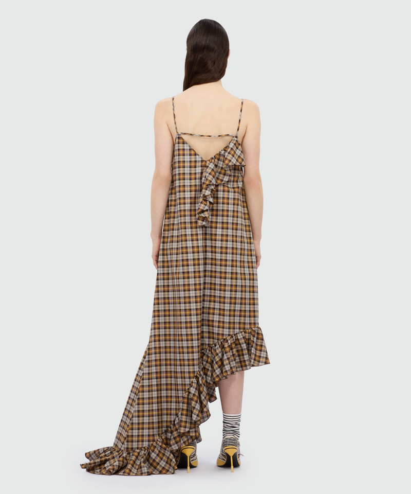 Brown asymmetrical midi dress in check cotton. 3