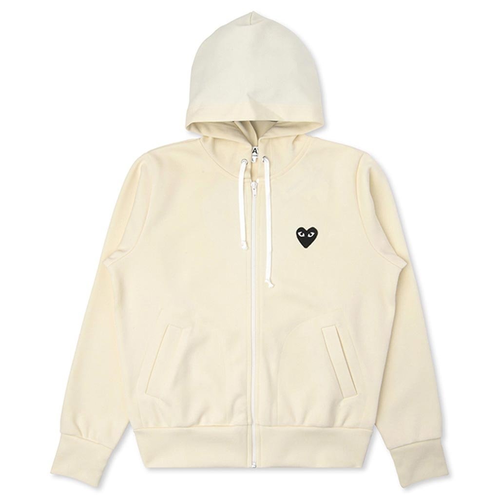 WOMEN'S BIG BLACK HEART HOODED SWEATSHIRT - IVORY - 1