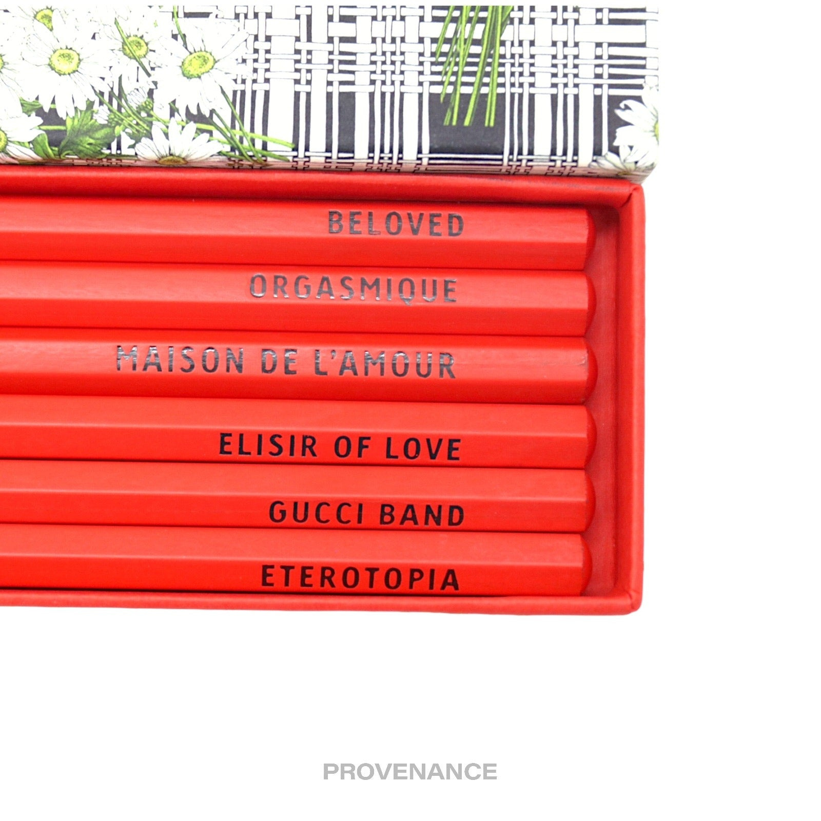 Gucci 6 Pencil Set Case - Michele Words Floral Red Black - 5