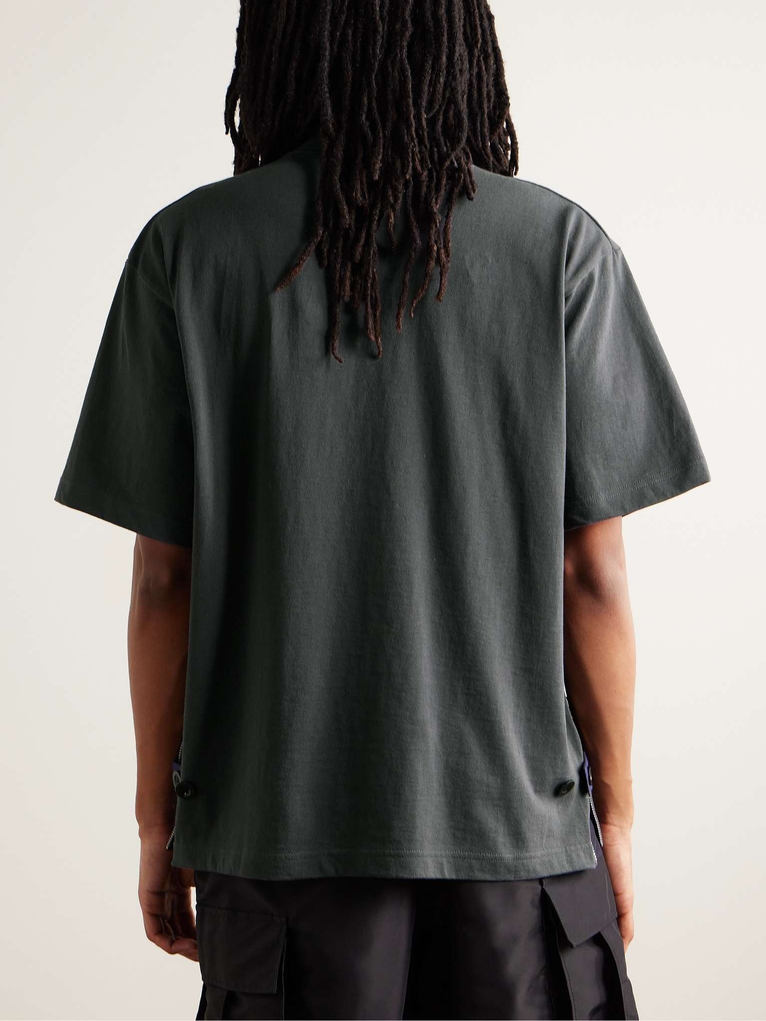 Grosgrain-Trimmed Button and Zip-Detailed Cotton-Jersey T-Shirt - 3