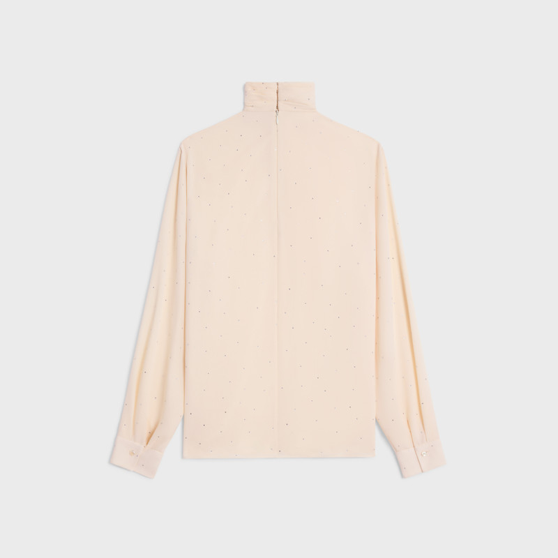 CELINE draped neck blouse with rhinestones in lightweight sablé outlook