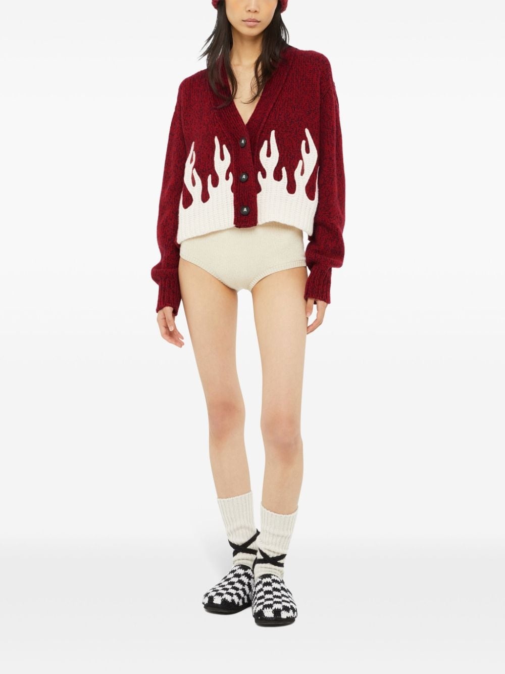 flame-motif cropped cardigan - 3
