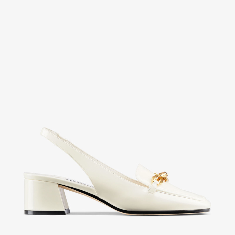 Diamond Tilda Sling Back 45 Latte Soft Patent Leather Sling Back Pumps with Chain Embellishment - 1