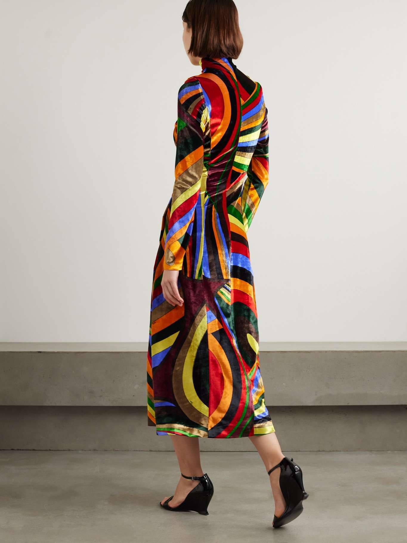 Printed stretch-velvet midi dress - 3