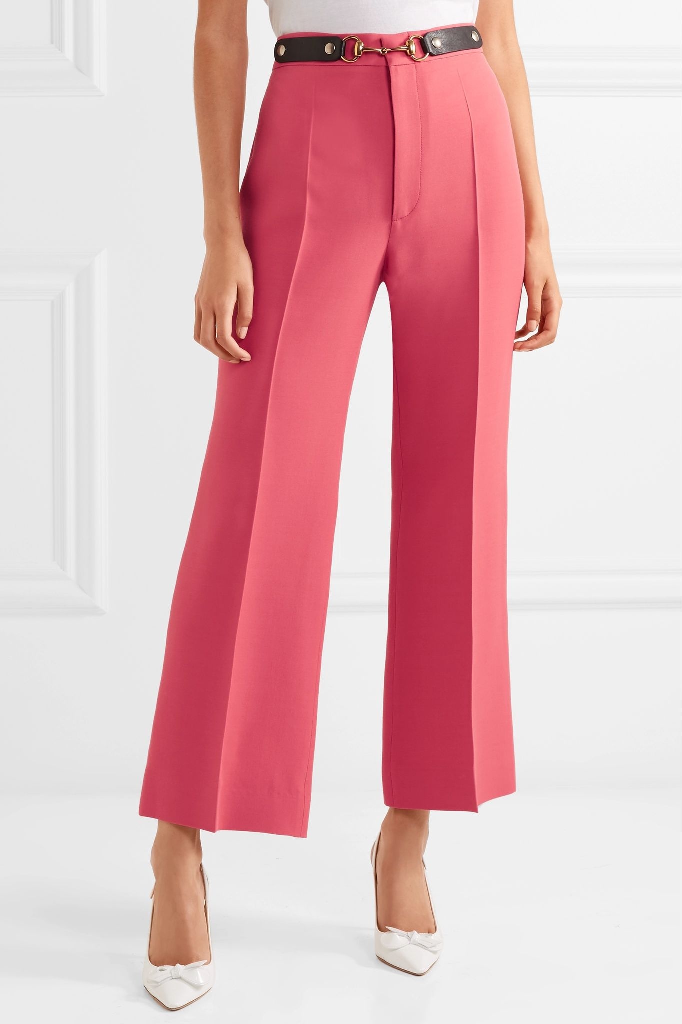 Horsebit-detailed wool and silk-blend wide-leg pants - 3