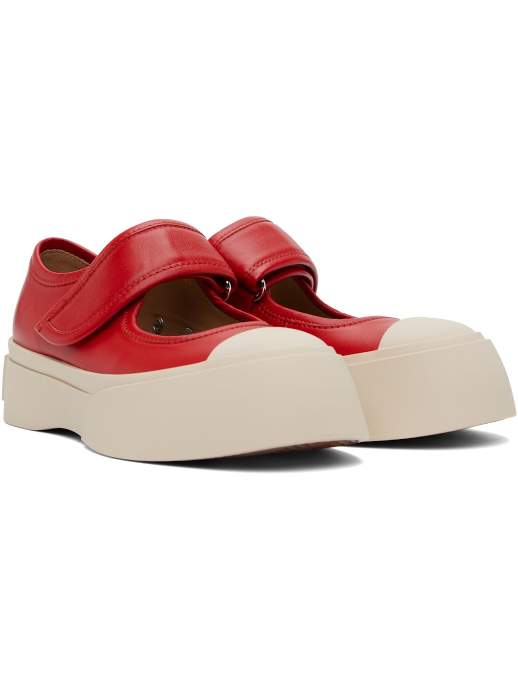 Red Leather Mary Jane Sneakers - 4