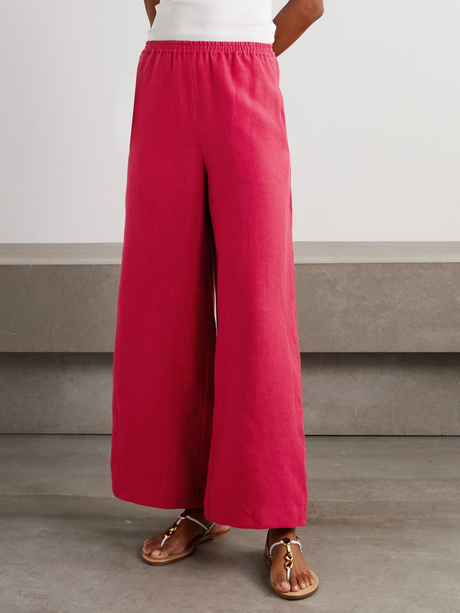 L'intemporel Select linen wide-leg pants Red - 3
