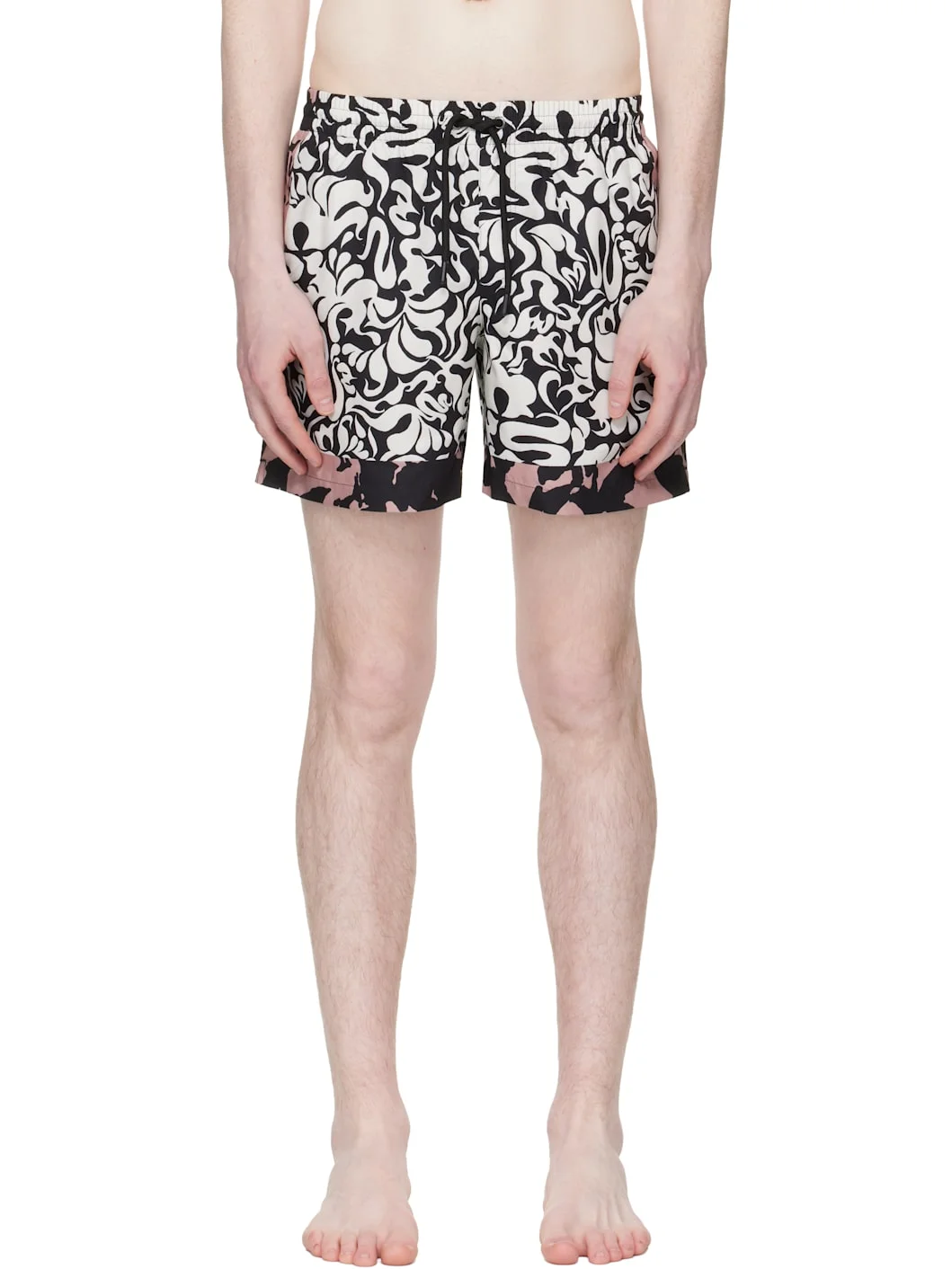 White & Black Printed Swim Shorts - 1