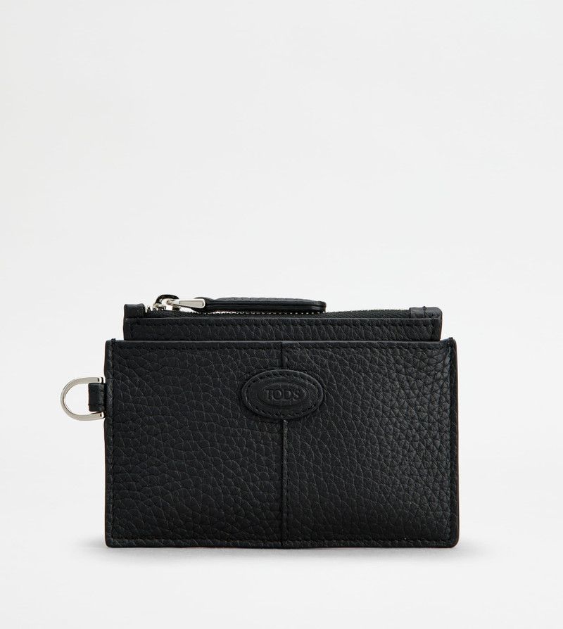 NECK CARD HOLDER IN LEATHER - BLACK 1