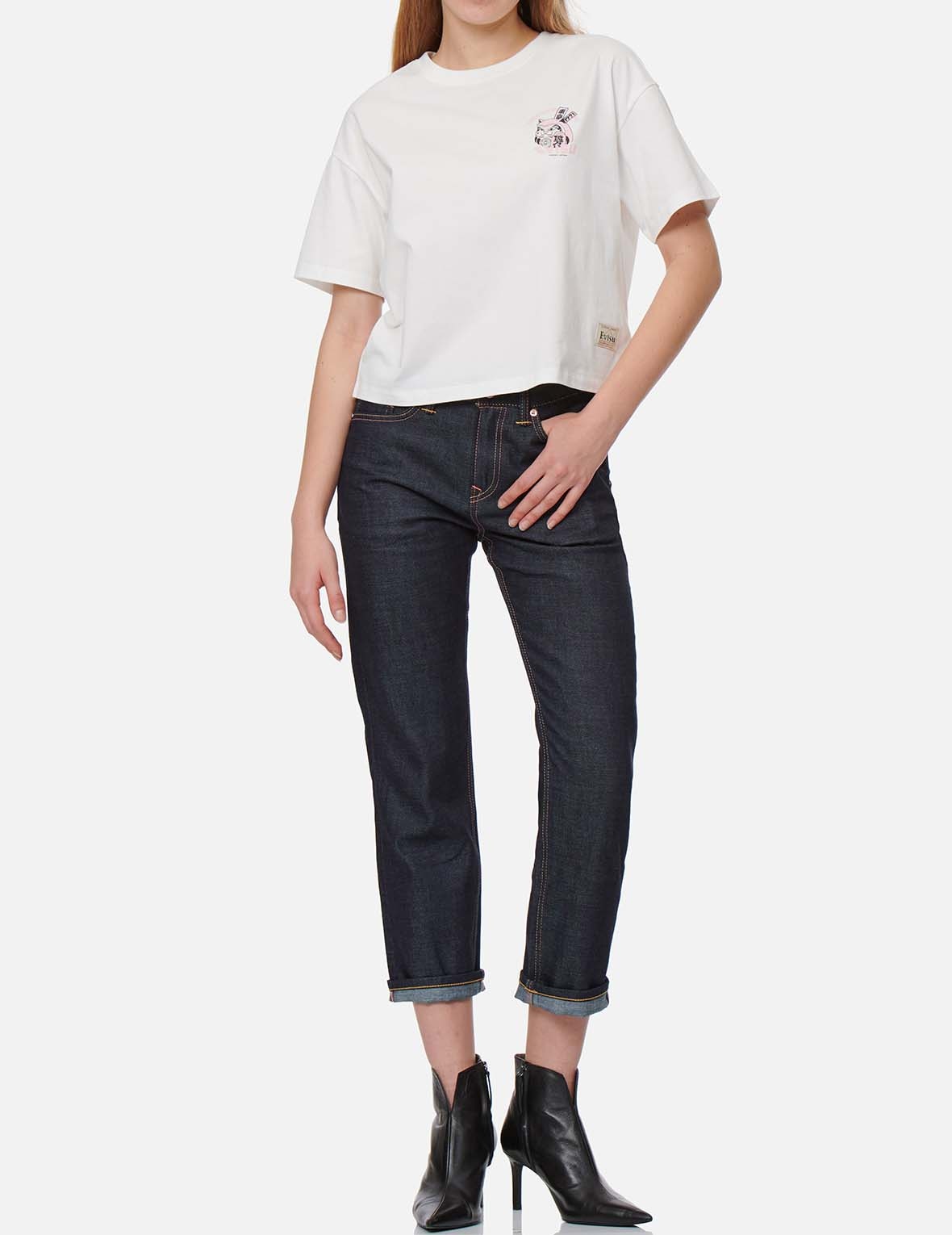 SAKURA-PATTERN BROCADE DAICOCK INSERT BOYFRIEND JEANS - 6