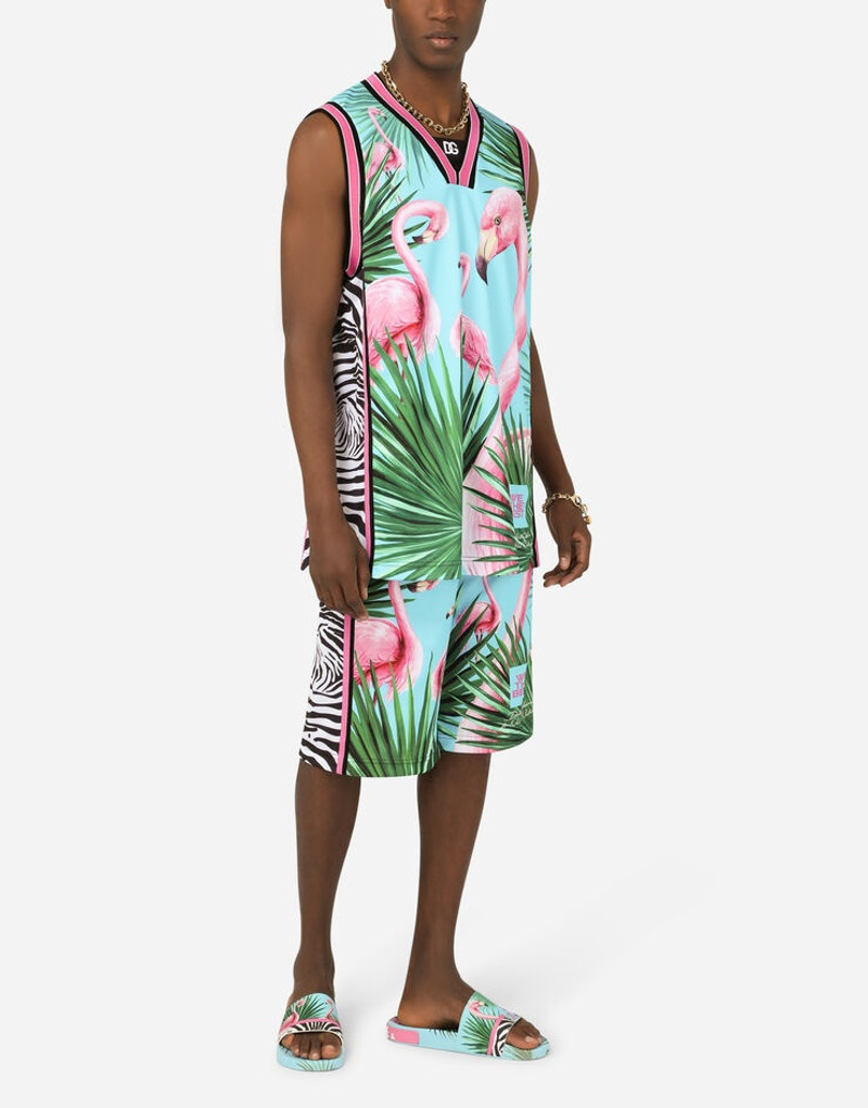 Dolce & Gabbana Technical fabric jogging shorts with flamingo print outlook