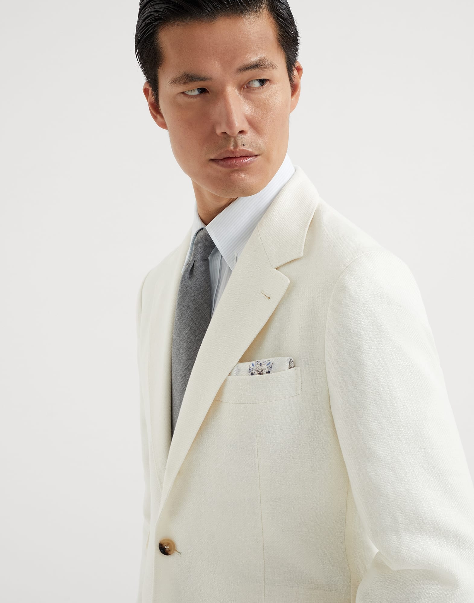 Double face linen and silk pocket square with floral design - 3