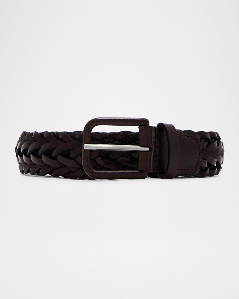 Men's Covered-Buckle Braided Leather Belt 4