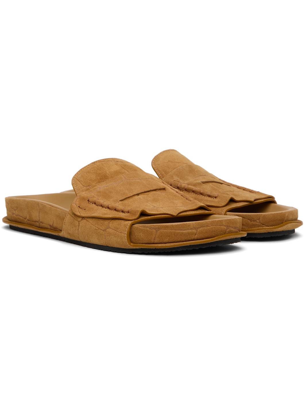 Tan Suede Loafer Sandals - 4