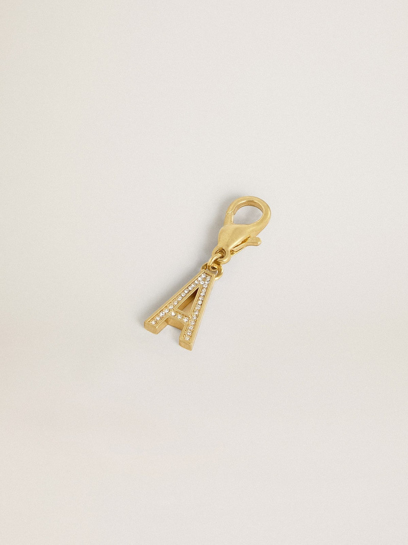 Golden Goose Letter A charm in gold-colored brass with crystals outlook