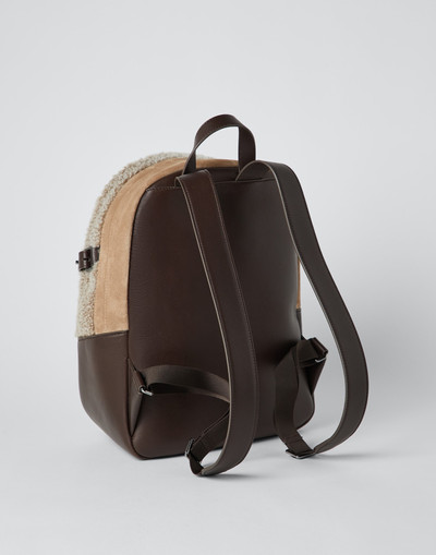 Brunello Cucinelli Curly shearling and matte calfskin backpack with monili outlook