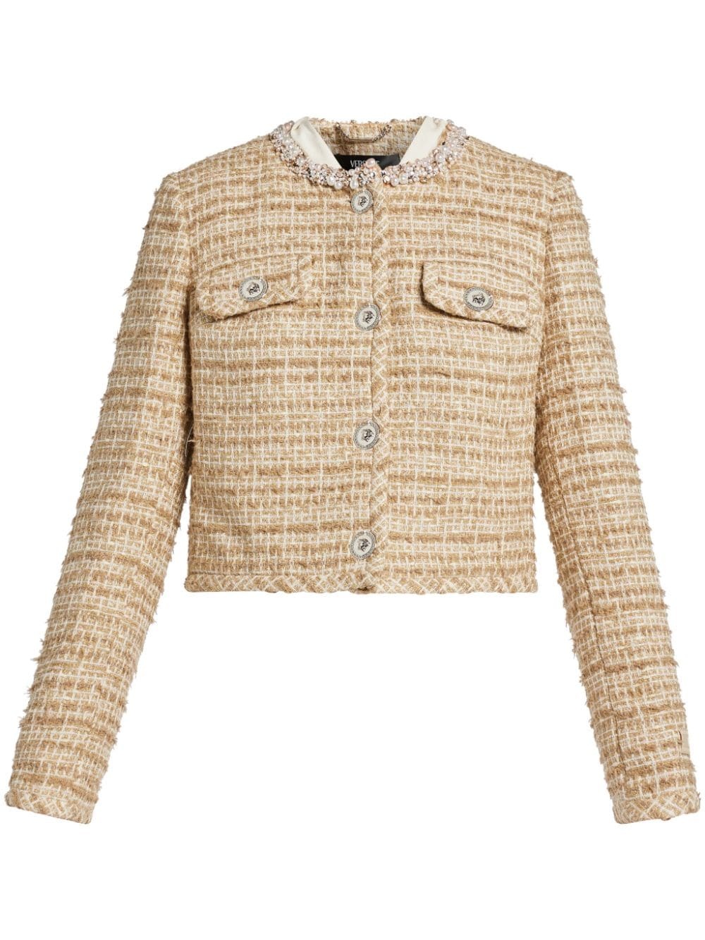 crystal-embellished tweed jacket - 1