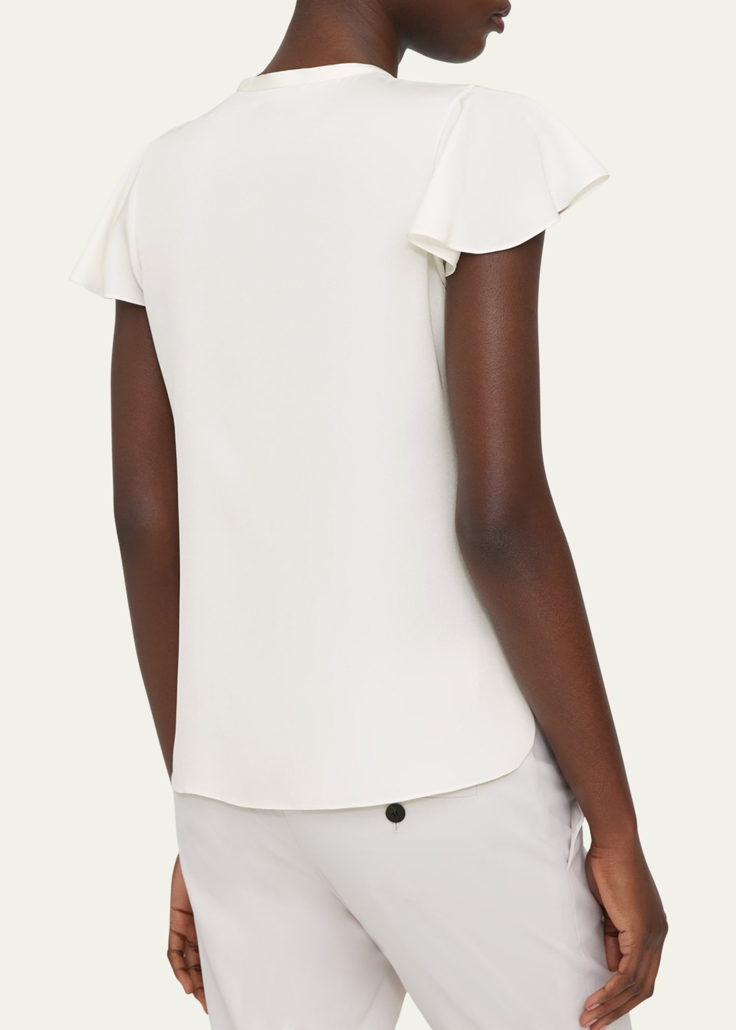 Ruffle-Sleeve Silk Button-Front Top - 3