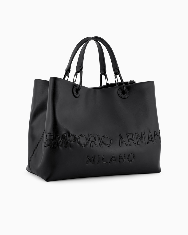 EMPORIO ARMANI MYEA SHOPPER BAG IN INTERWOVEN LOGO LEATHER outlook