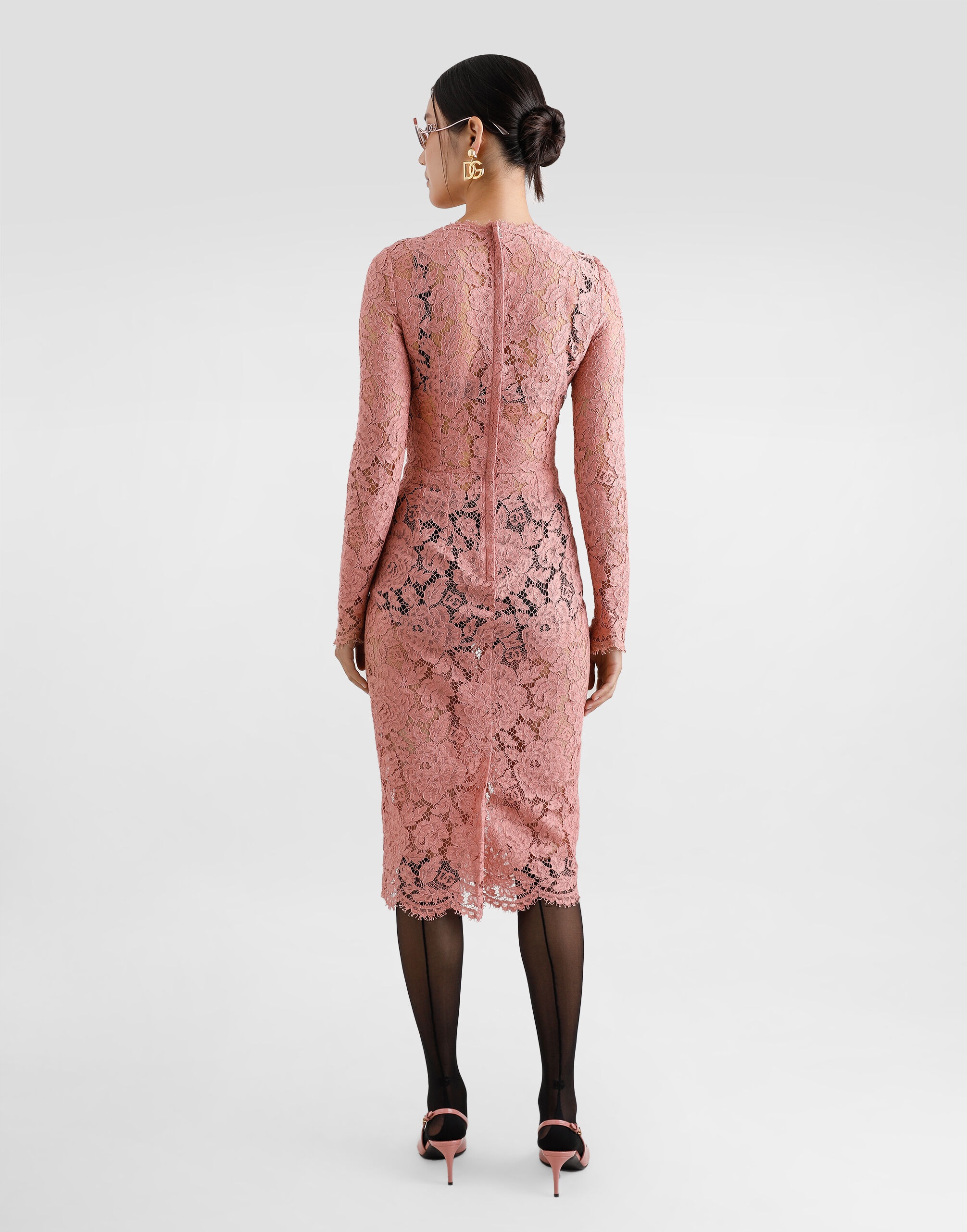 Calf-length sheath dress in branded floral cordonetto lace - 3