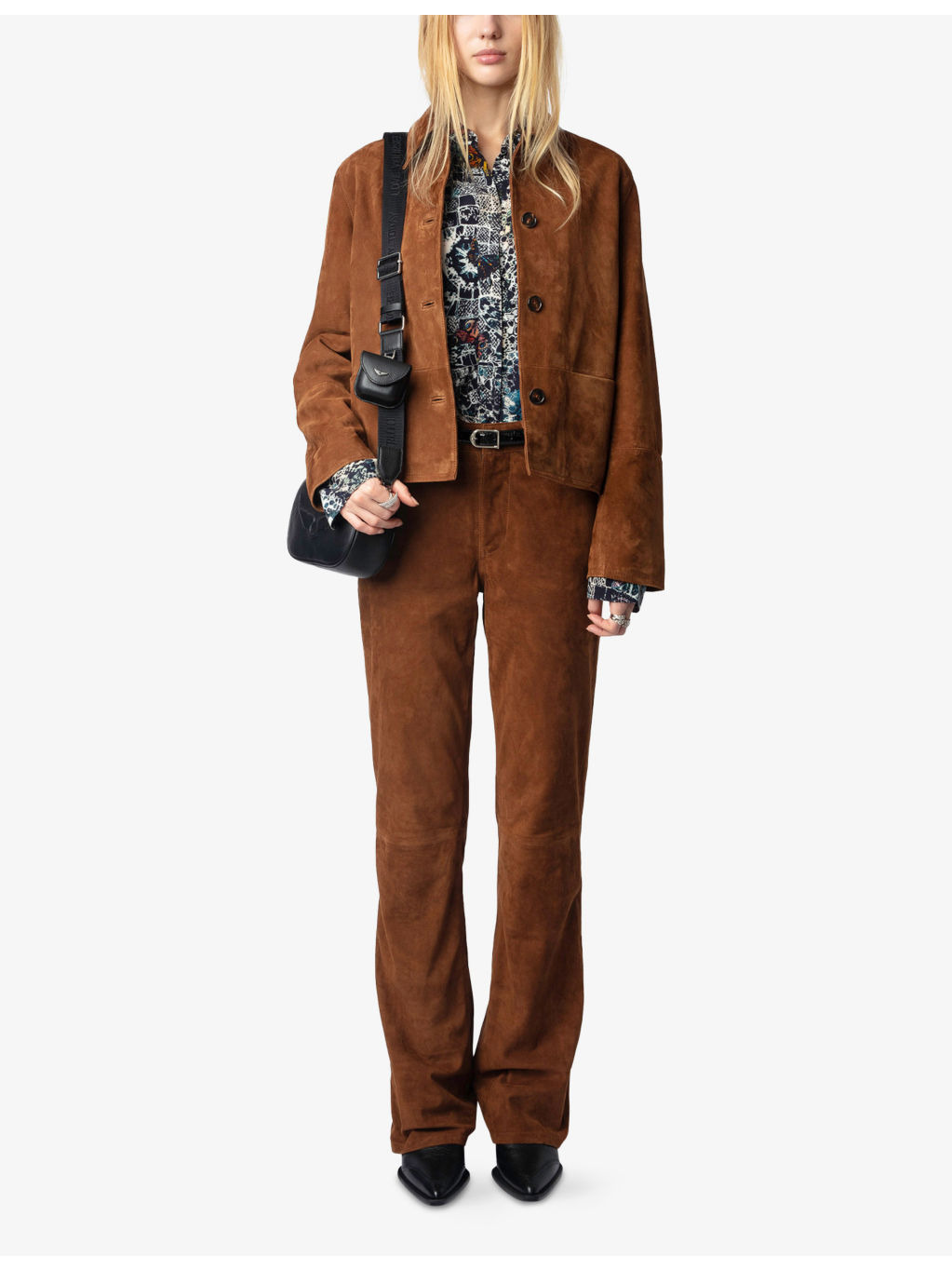 Pistol Flared-Leg Mid-Rise Suede Trousers - 2
