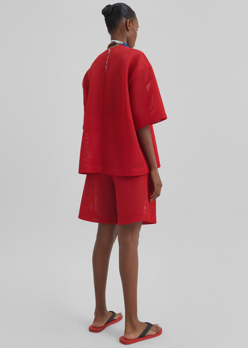 Marfa Mesh Pleated Bermuda Shorts - Red 11