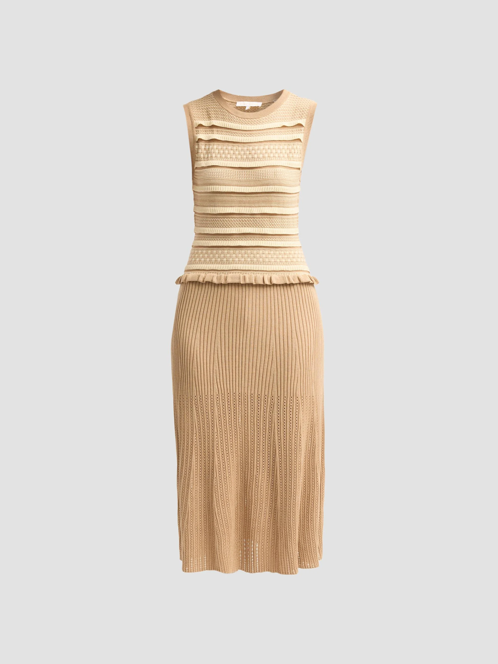 Women's Annie Compact Knit Midi Dress - Camel Ivory Combo - 1