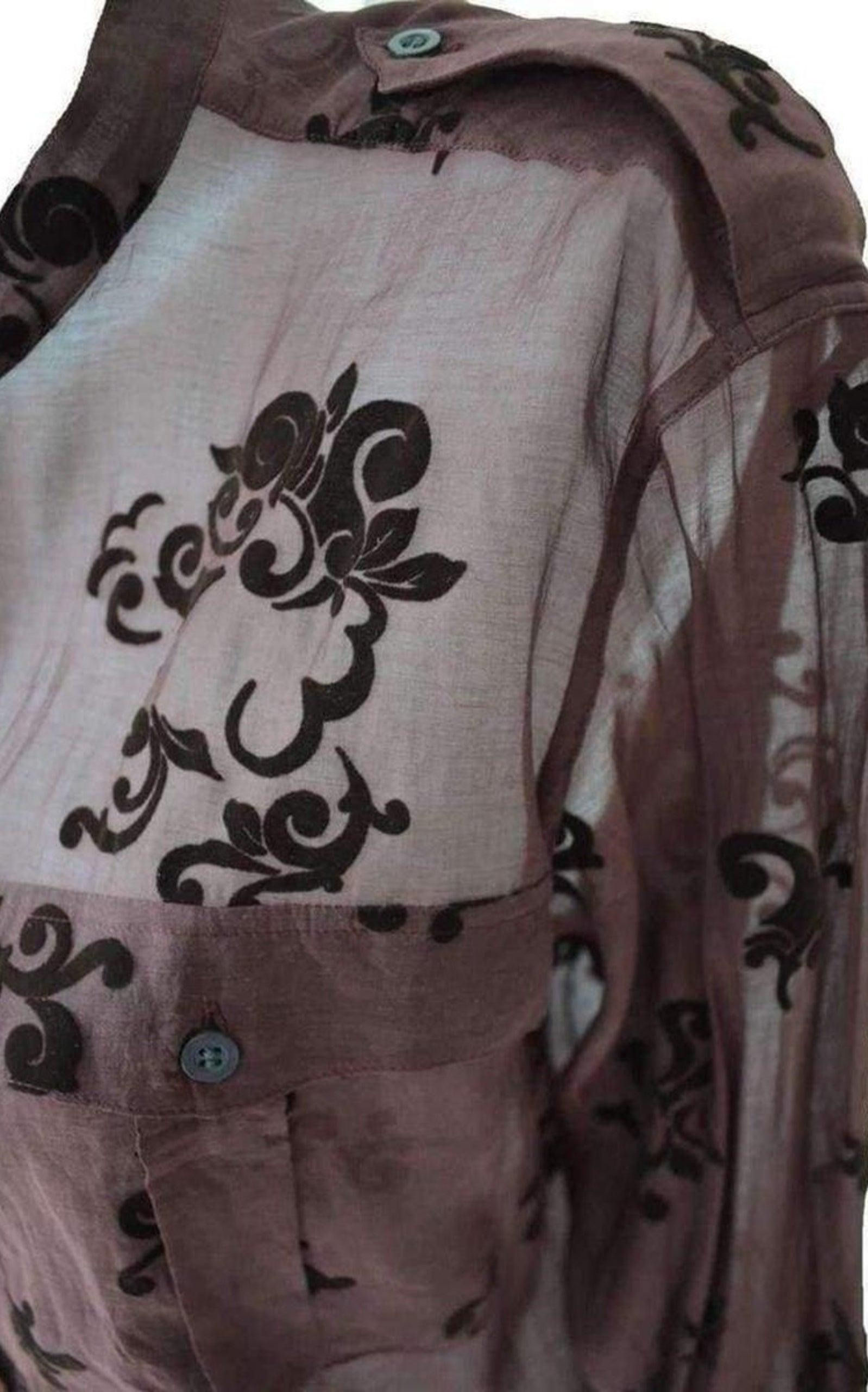 Burgundy Floral Silk Blend Shirt - 5