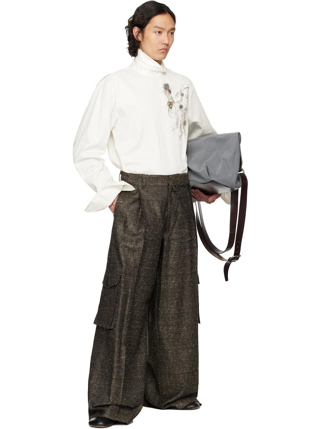 Brown & Black Wide Pleated Cargo Pants - 4