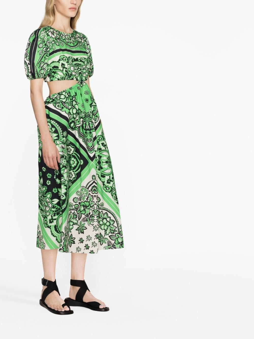 bandana-print cotton midi dress - 4