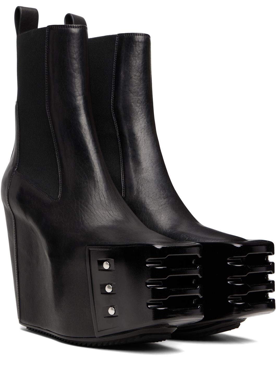 Black Grilled Wedge Beatle Chelsea Boots - 4