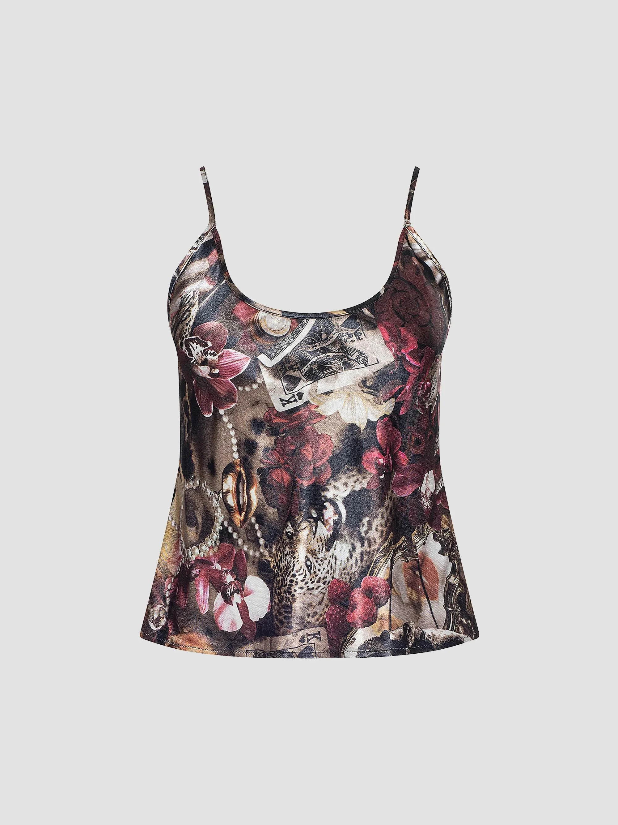 Women's Charmy U-Neck Cami Top - Burgundy Multi Lux - 1
