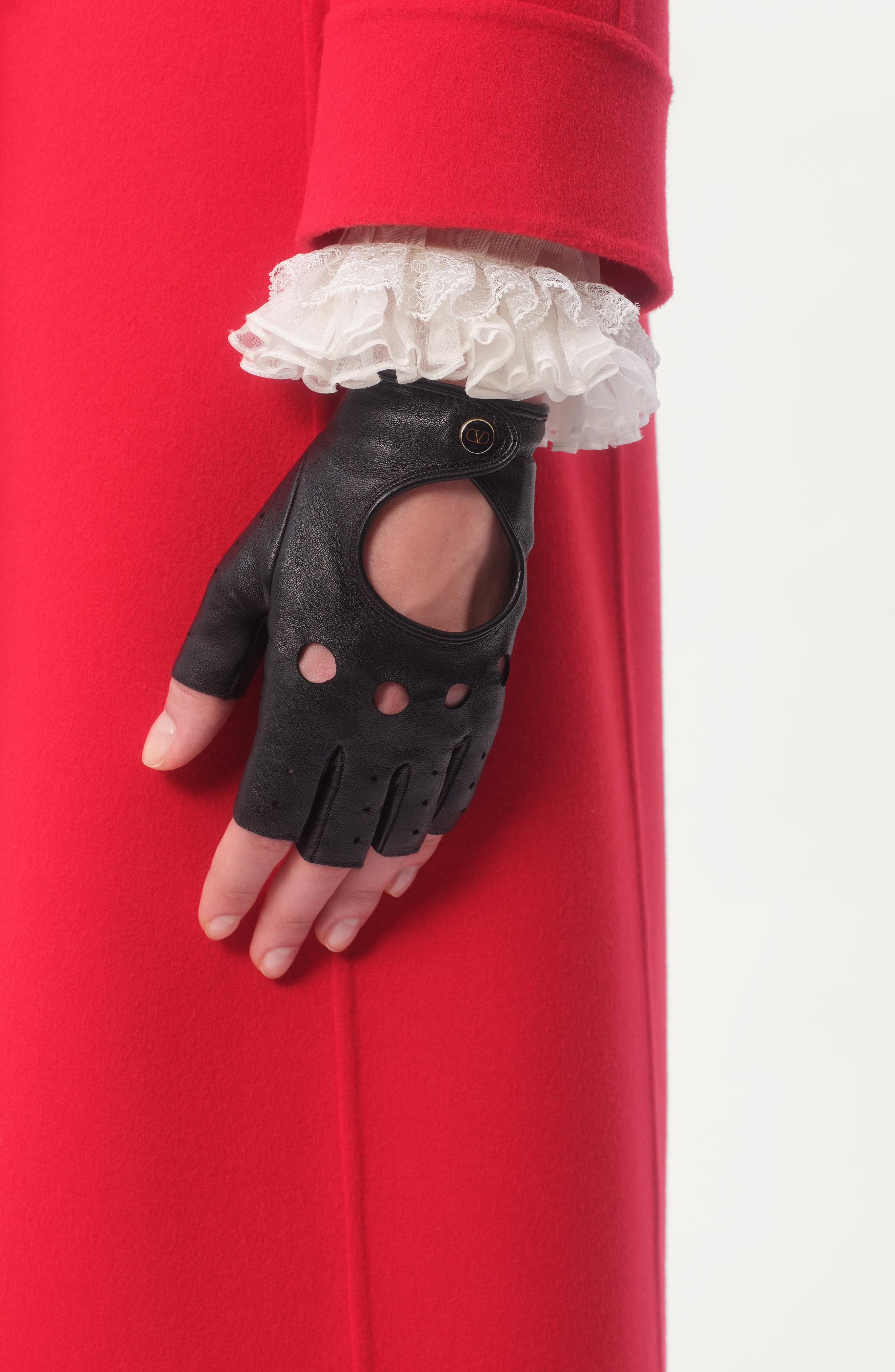 Valentino Garavani VLOGO Fingerless Leather Gloves in Black at Nordstrom - 3