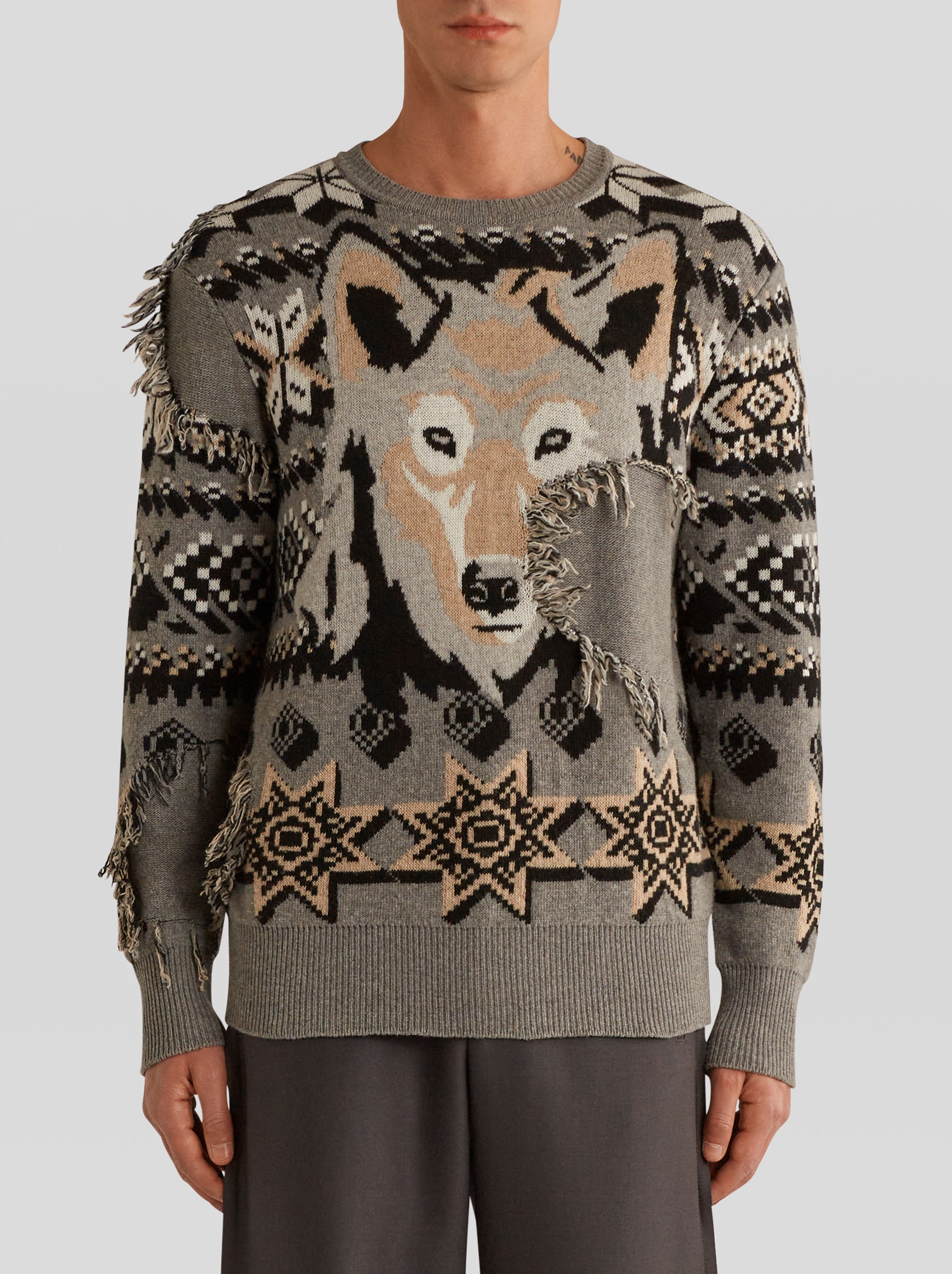 JACQUARD INTARSIA SWEATER WITH WOLF - 2