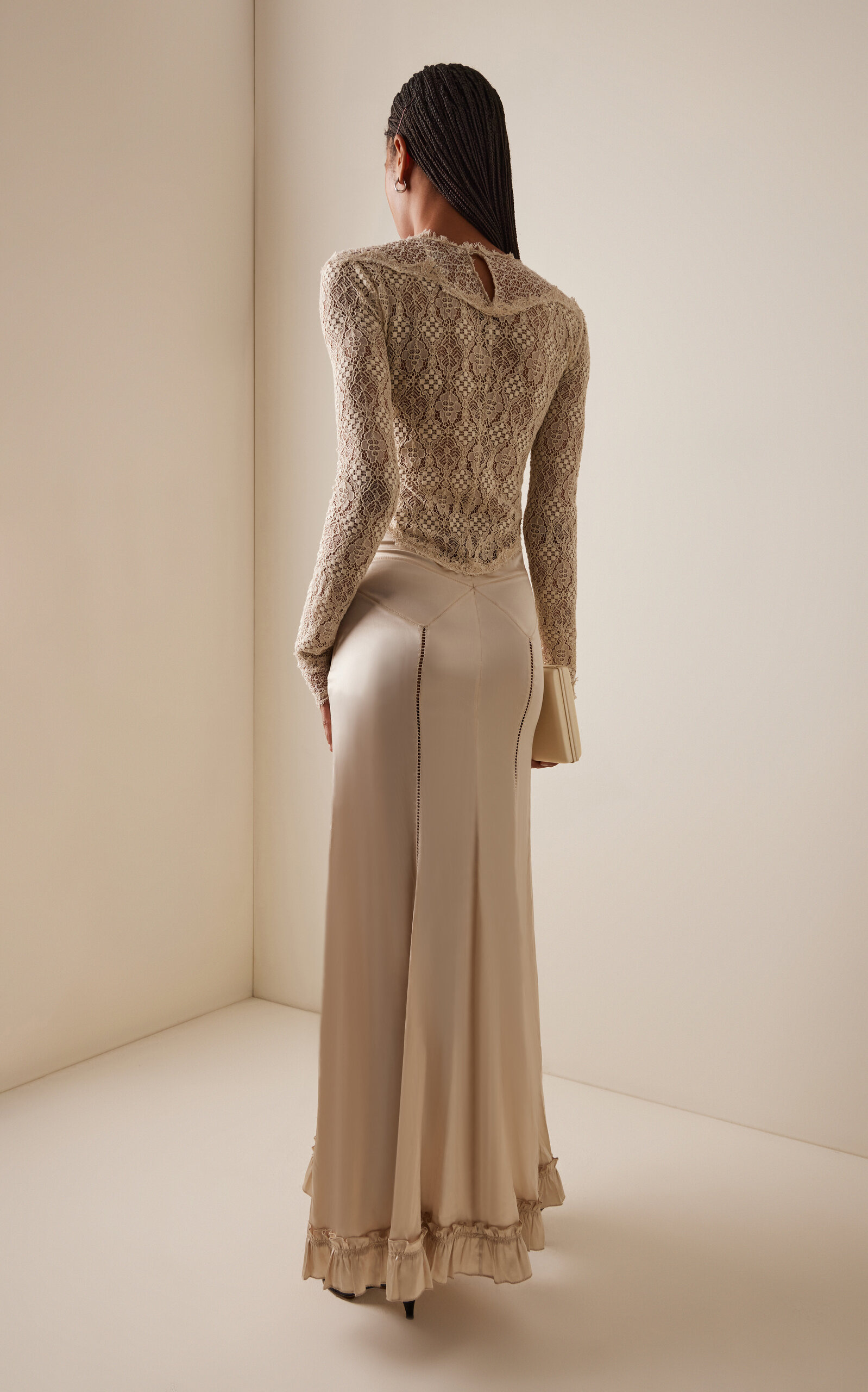 Dolores Lace-Inset Silk Satin Maxi Dress ivory - 4