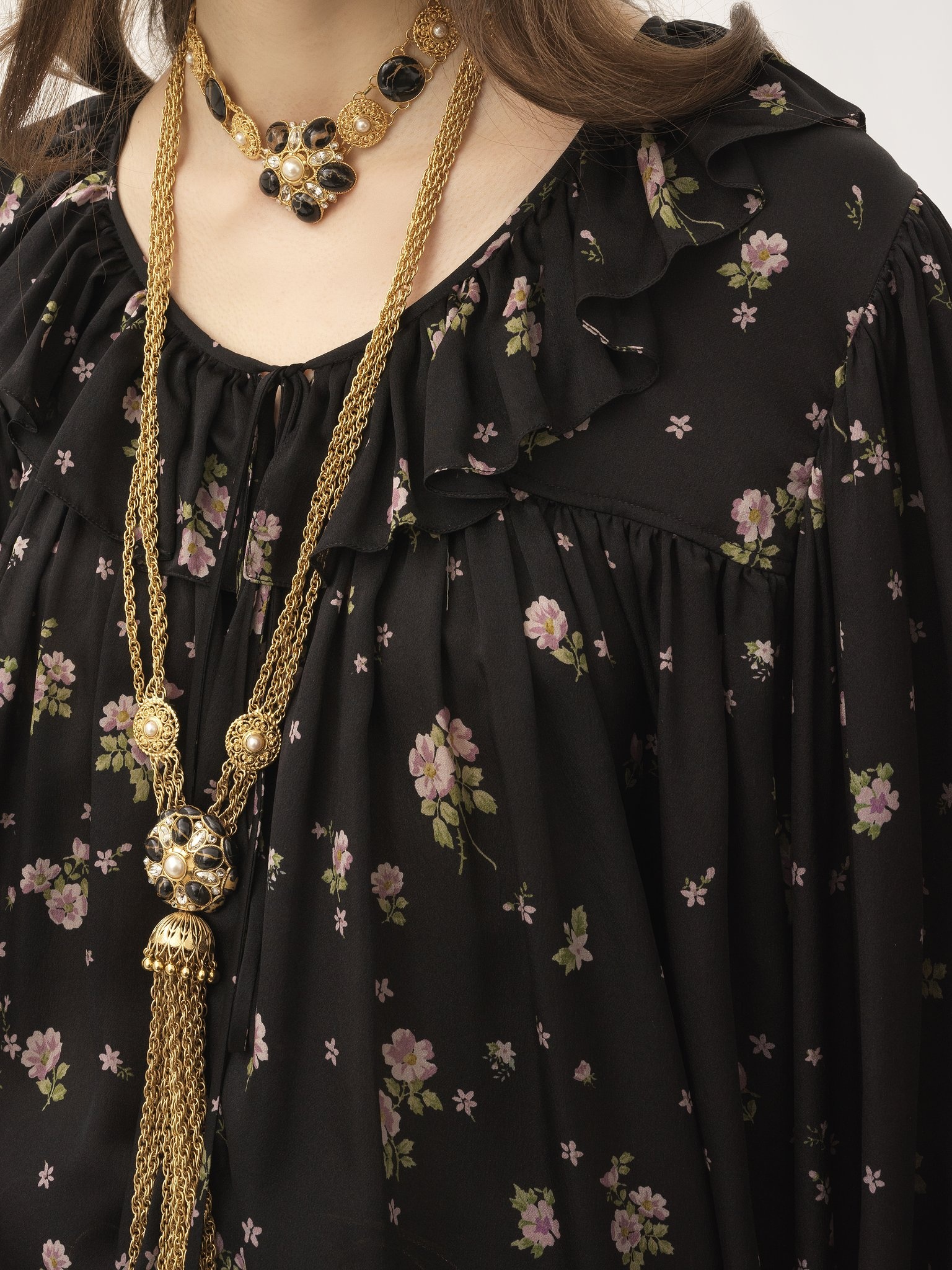 MAXI GATHERED RUFFLE TOP IN SILK CHARMEUSE - 6
