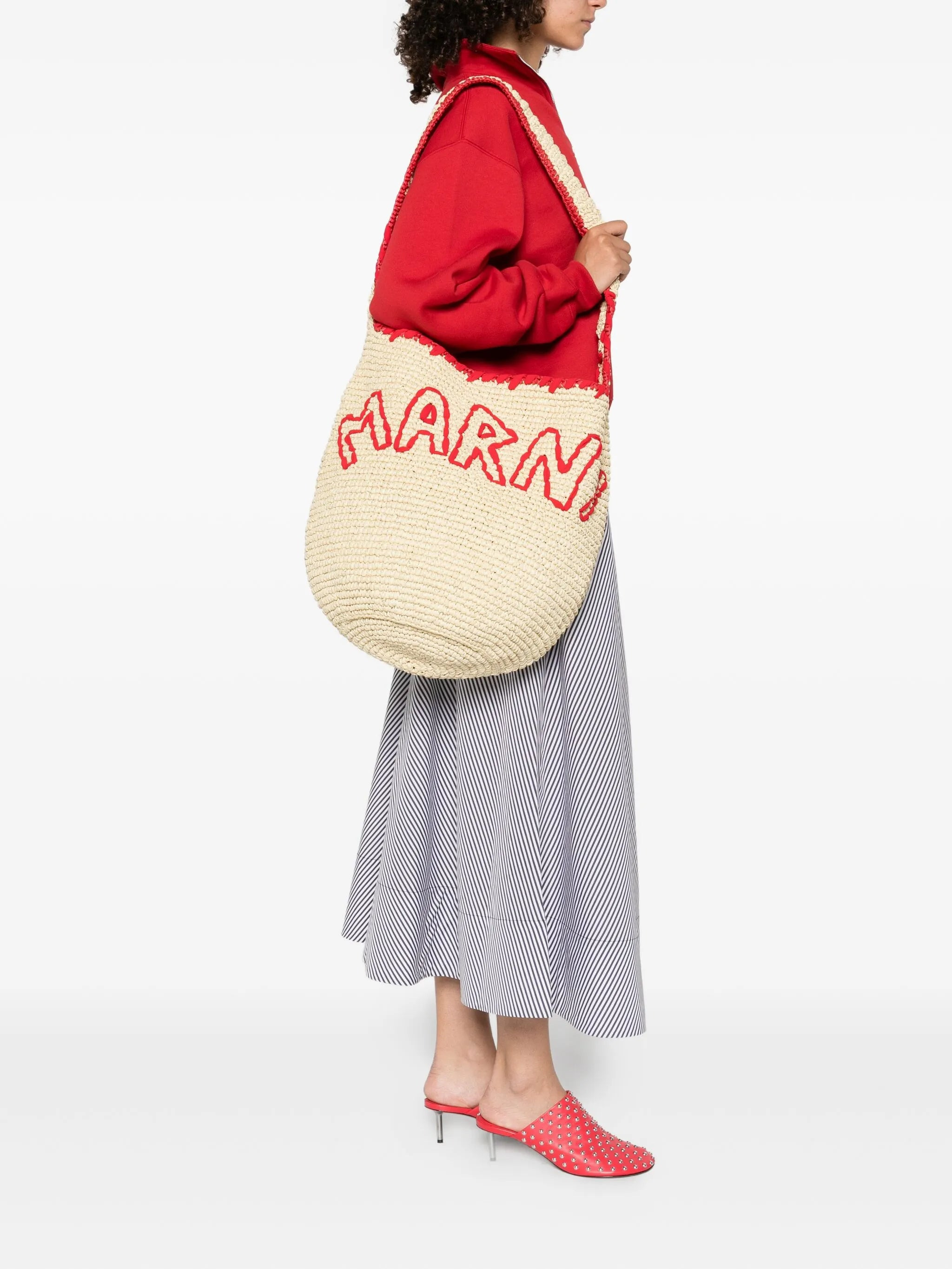 Marni Logo-embroidered Paper Shoulder Bag - 2