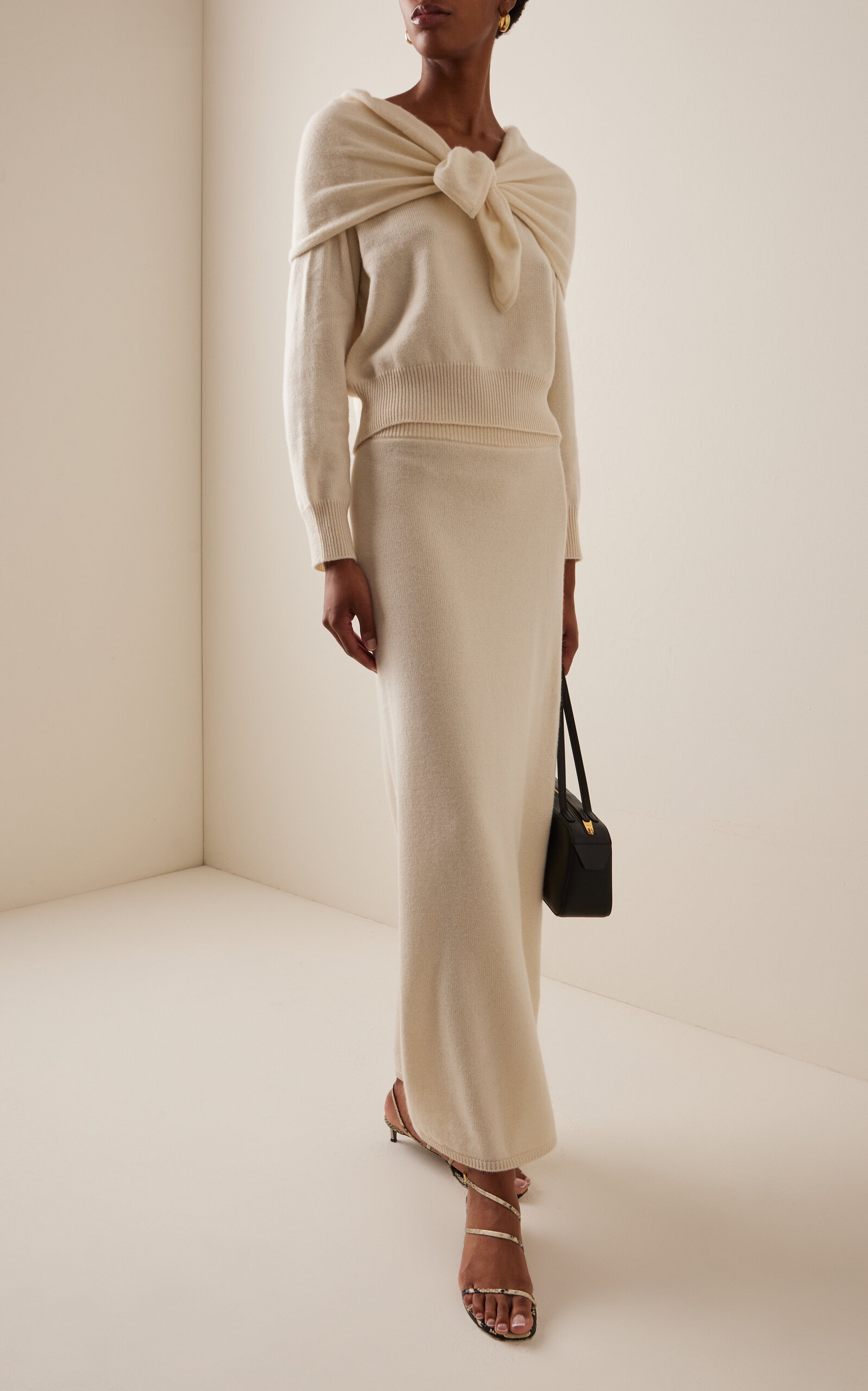 Malia Scarf-Detail Knit Cashmere Sweater ivory - 3