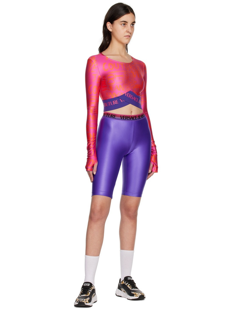 VERSACE JEANS COUTURE Purple Shiny Bike Shorts outlook