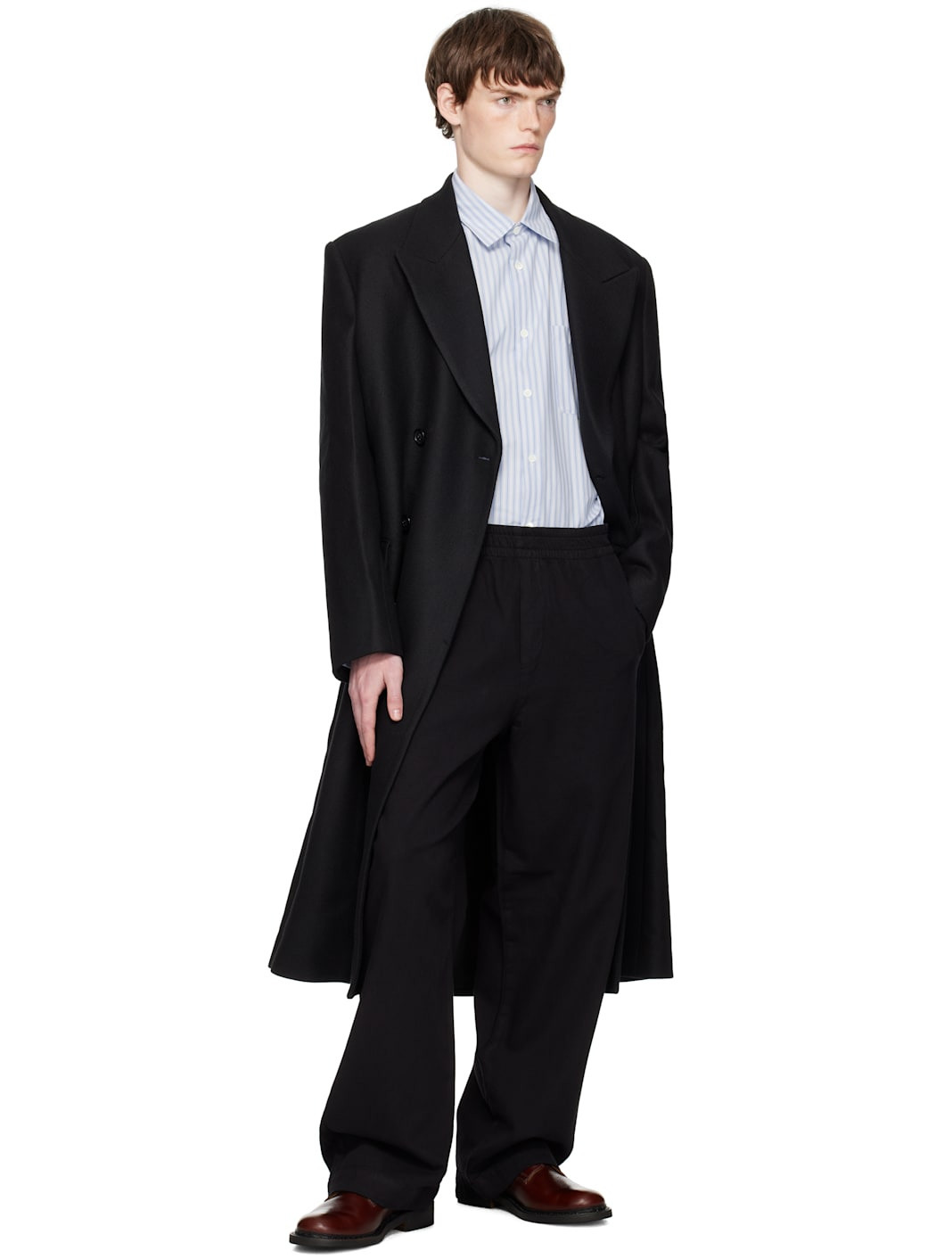Black Relaxed Double Breasted Coat - 4